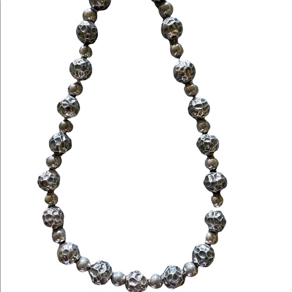 Vintage Sterling Hammered Bead Necklace - Picture 2 of 16